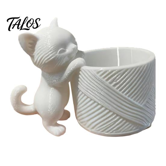 Kleiner Schreibtisch-Organizer für Schreibwaren 3D-gedruckter Katzen-Pflanztopf, Niedlicher Kätzchen-Blumentopf, Dekorativer Büro-Pflanztopf für Sukkulenten, Kakteen, Heimdekoration weiß