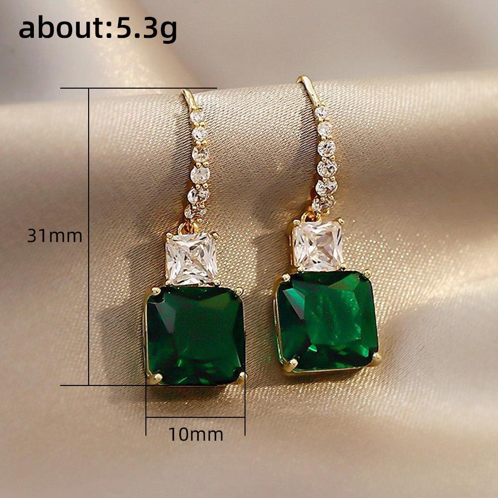 Elegant Geometric Square Emerald Earrings for Women