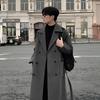 Men's Mid-Length Korean Style Wool Trench Coat - Autumn/Winter, Thickened, Over-the-Knee, Loose Fit