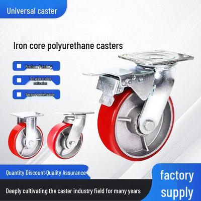Heavy Duty Iron Core Polyurethane Swivel Casters: 4", 5", 6", 8" Load Bearing, Wear Resistant.