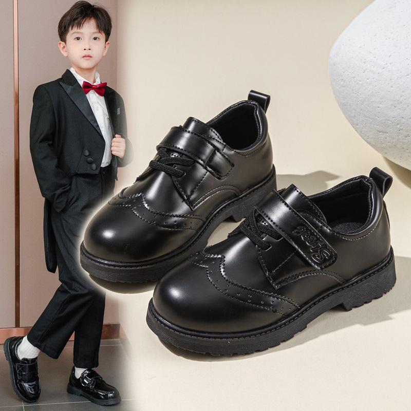 Schwarze Leder-Schulschuhe für Jungen - Koreanischer Stil, Weiche Sohle, Frühling/Herbst 2025