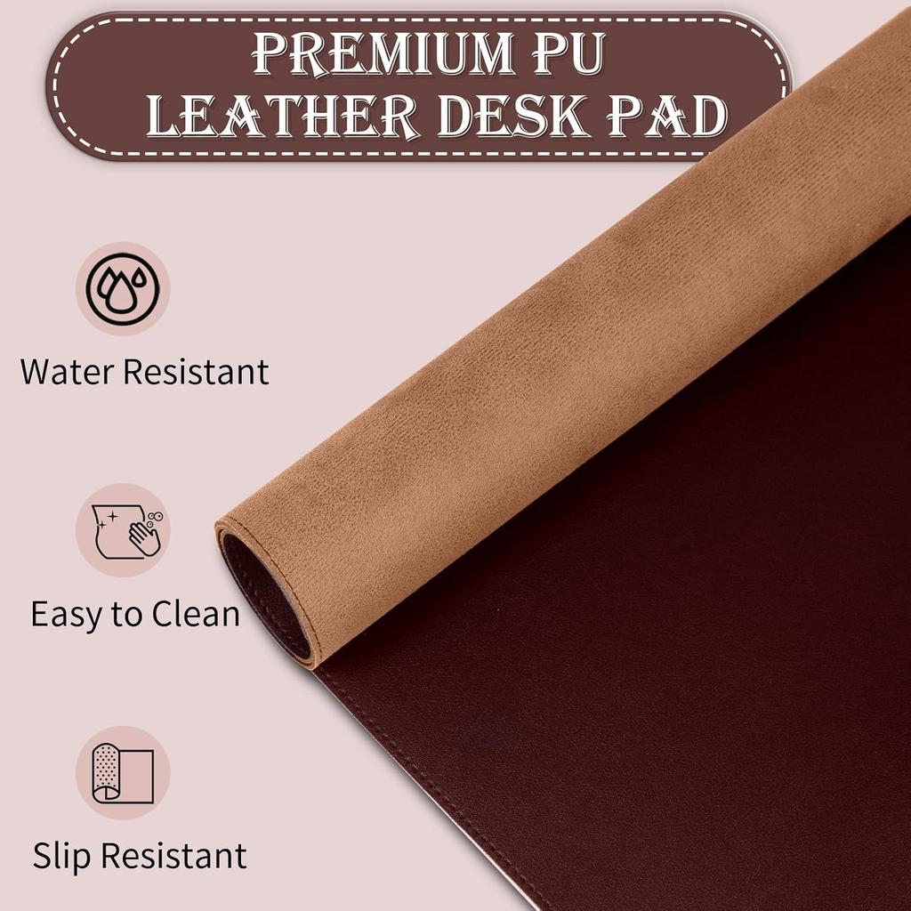 60X30cm table mat non-slip PU leather mouse and keyboard pad waterproof office writing pad coffee brown
