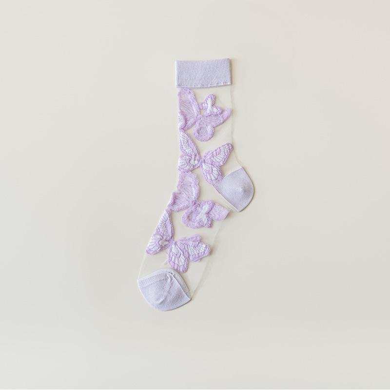 Spring/Summer Ultra Thin Vintage Crystal Silk Stockings for Women Socks for Women Mid-tube Stockings Breathable Cotton Sole Glass Silk Stockings