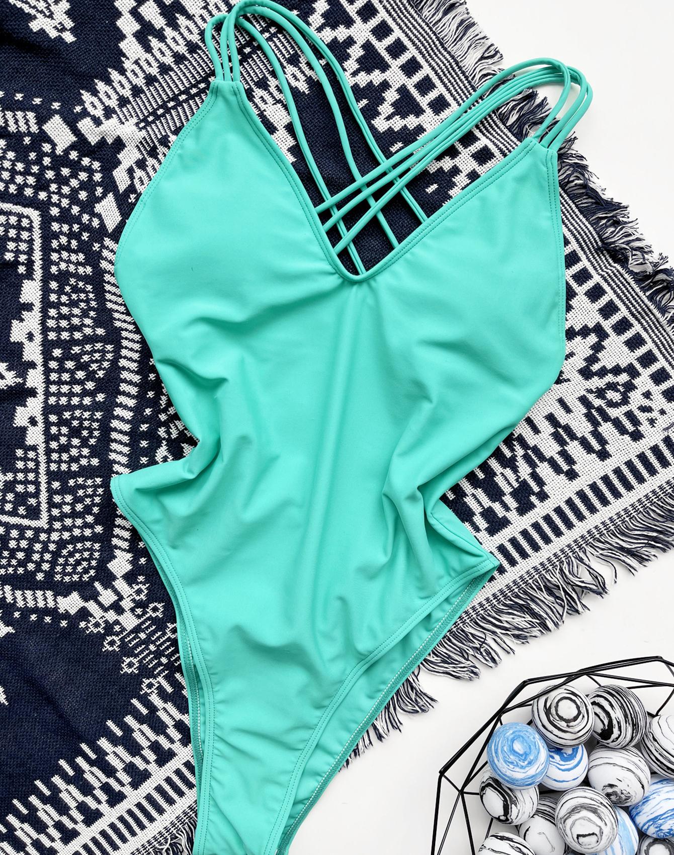 

Женский купальник цельный бикини крест с открытой спиной сексуальный пляжный купальник женский L зелёный