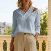 Women's Color Casual Fashion Off Shoulder V-neck Color Long Sleeved Top