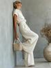2026 Spring/Summer Casual Solid Color Shirt and Wide-Leg Pants Two-Piece Set
