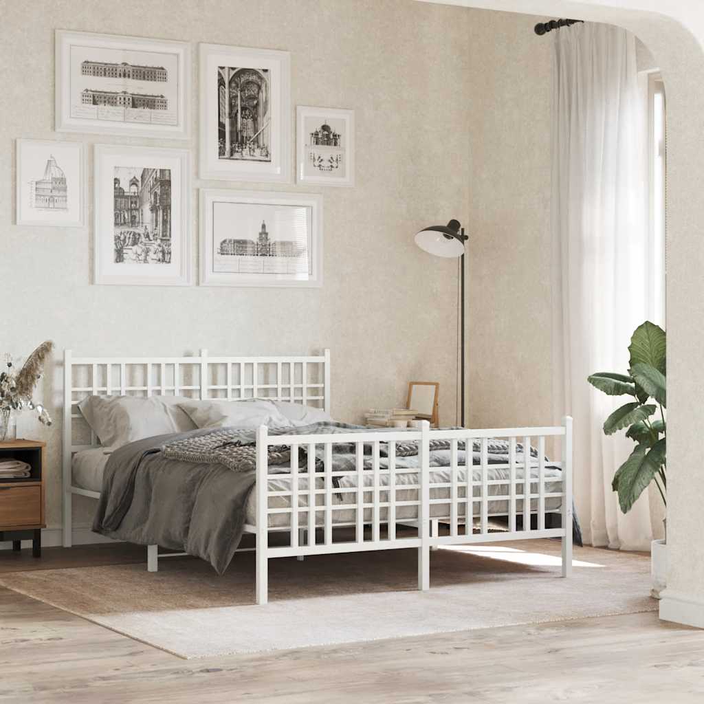 Metal Bed Frame with Headboard and Footboard White 120 X 190 Cm