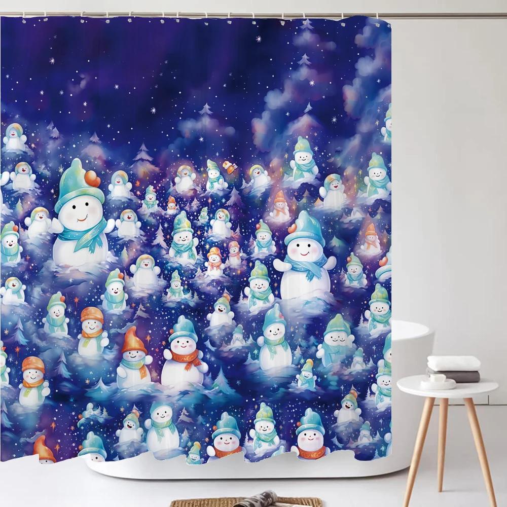 

Christmas Shower Curtains Snowman Santa Claus Waterproof Bath Curtains For Bathroom Home Decor Christmas Day Bathroom Curtain W60H190(CM)-1 Pcs