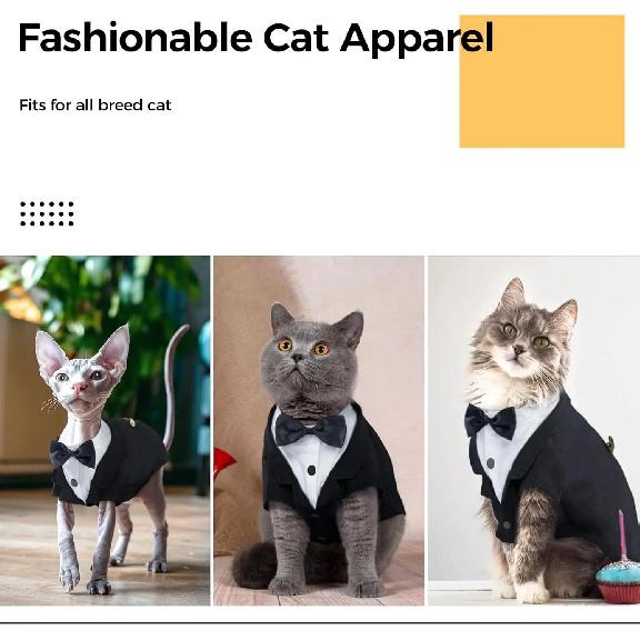 Cat Tuxedo Wedding Suit Formal Pet Bow Tie Outfit Soft Cotton Kitten Birthday Party Costume With Decorative Chain XS-2XL