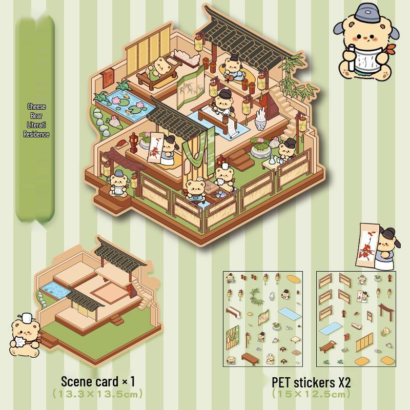 Cute 3D Cartoon Cottage Landscaping Stickers for Collage Journals