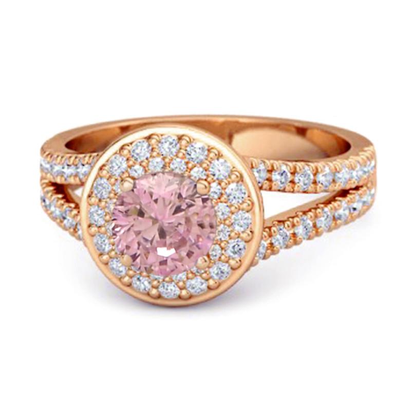 Pink CZ Double Halo Accents Women Wedding Ring  - 925 Sterling Silver Rose Gold Vermeil 7