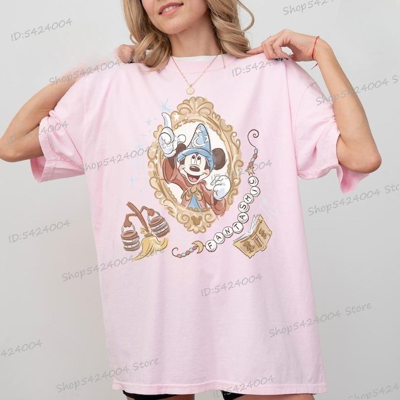 Sorcerer Mickey Shirt Fantasia Mickey Streetwear Women Casual Magical Cotton Tshirts
