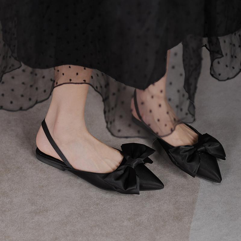 New Sandals Women's Summer 2024 Mujer Pointed Sandals Fashion Butterfly-knot Flat Shoes Women Retro Breathable Slip-on Sandals