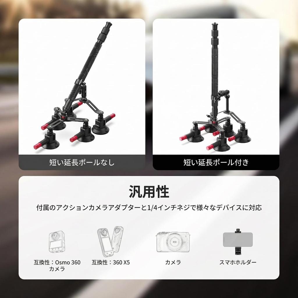 NEEWER 5 In 1 Suction Cup Car Mount Car Camera Mount CA075 Kit, Mount,