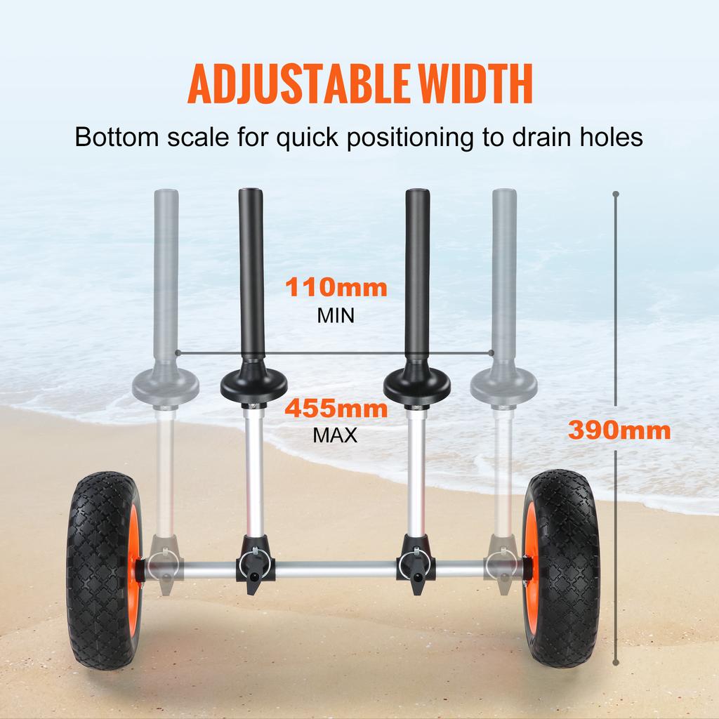 SucceBuy 280lbs Kayak Trailer Cart Detachable Canoe Trolley Cart with 10'' Solid Tires & Adjustable Width for Boat Accessories