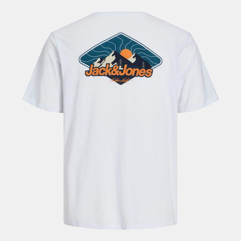 White Mine Round Neck T-shirt Rising Sun Pattern Men JACK & JONES