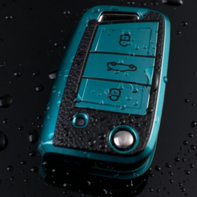 Fashion Leather TPU Car Key Case For VW for Volkswagen MK7 GTI 7 Golf 7 Golf R Skoda Octavia A7 SEAT Folding Remote Fob Cover Keychain
