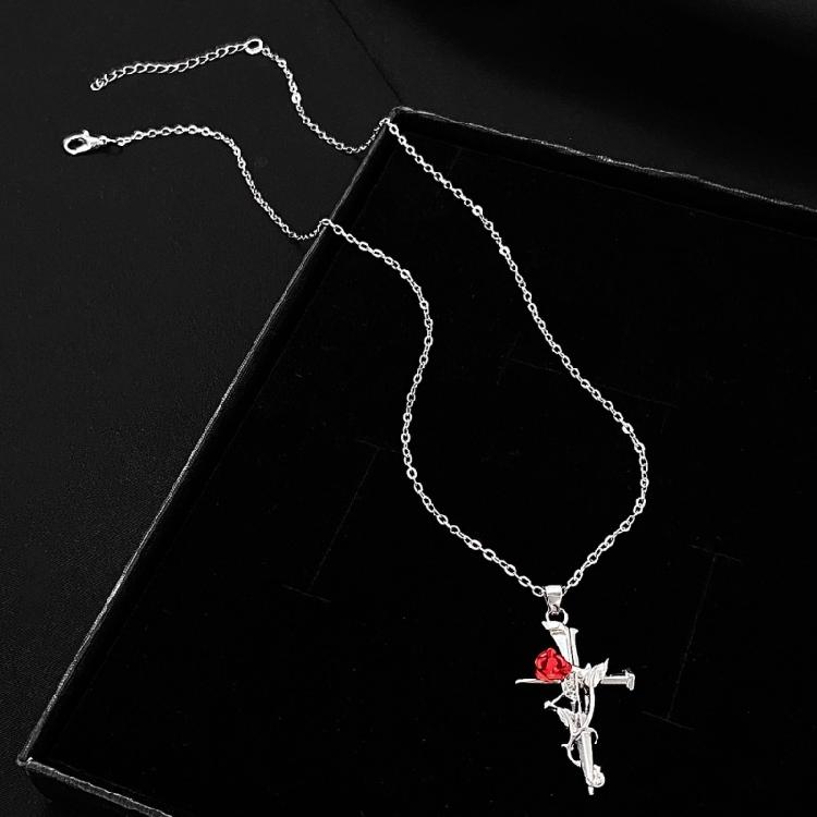 Versatile Crucifix Pendant Chain Rose Detailing Adjustable Necklace for Everyday Outfits Religious Accessory Jewelry