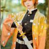 Disfraz de Anime Kimetsu No Yaiba, disfraz de Demon Slayer Agatsuma Zenitsu, capa de kimono, pantalón, top, disfraz de Halloween amarillo