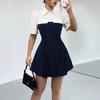 2026 Spring/Summer Striped Patchwork Waist-Cinched A-Line Shirt Dress for Women - European & American Style