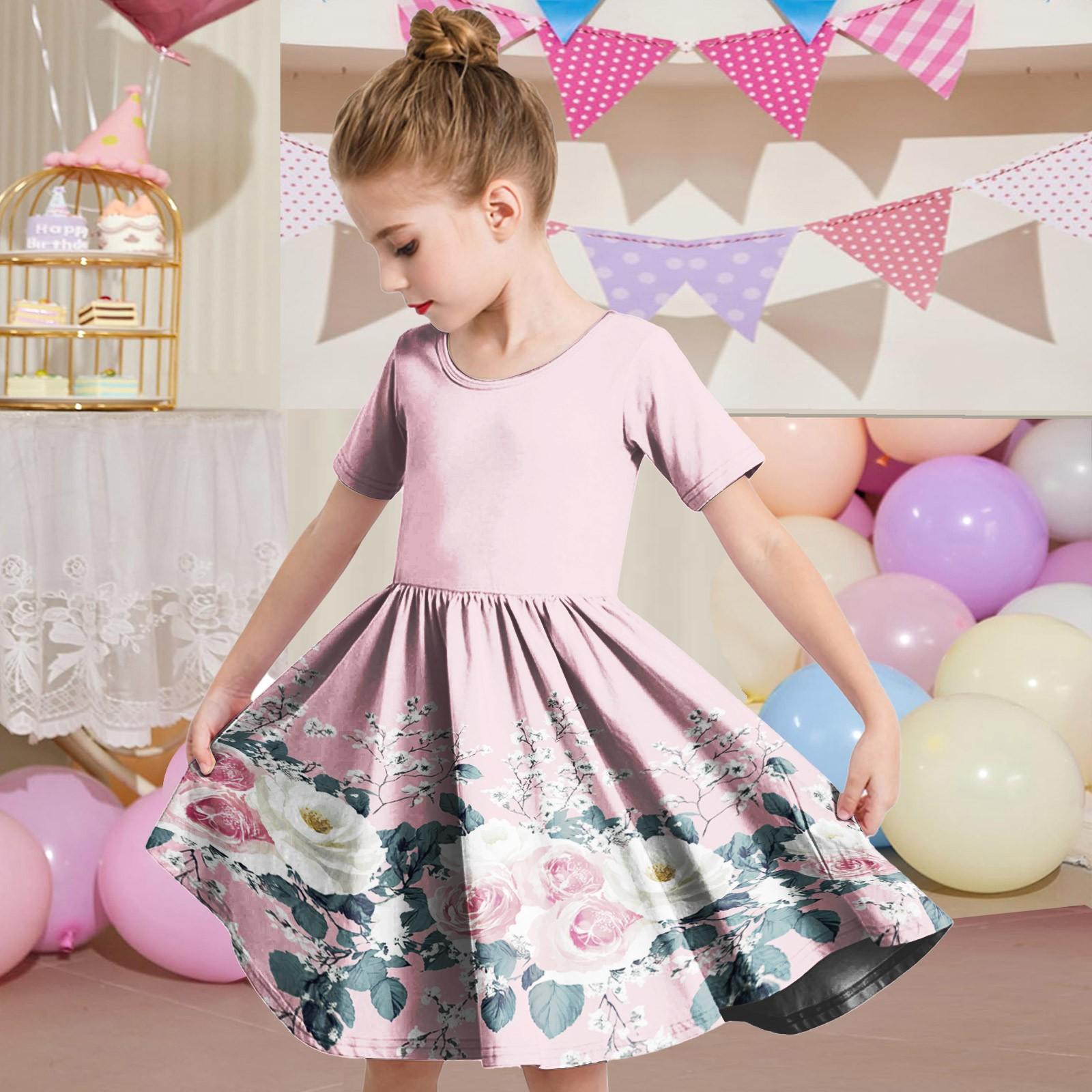 

Летнее платье для девочек, платье для малышей, однотонное повседневное платье-футболка с коротким рукавом А-силуэта 160 розовый