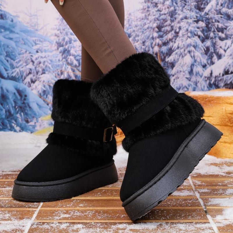 Winter Women Boots Retro Fur Comfortable Warm Long Plush Snow Boots Buckle Thick Sole Round Toe Cotton Shoes 2026 Botas Mujer
