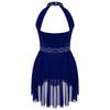 Girls Sleeveless Mock Neck Leotard Dress Shiny Rhinestones Decorated Cutout Back Dance Competition Outfit