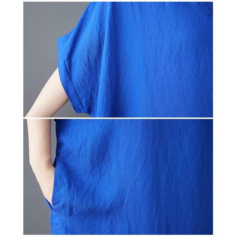 Dimanaf New 2025 Plus Size Summer Dress Women Solid Vintage Casual V-Neck Beach Dress Loose Dress Maxi