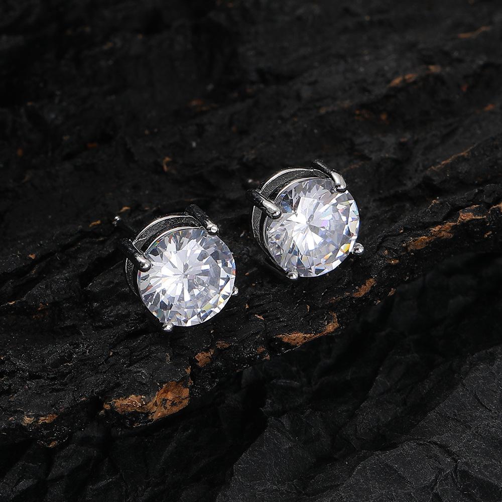 Hip Hop 8mm Round Stud Earrings, Unisex Hiphop Copper Full Zirconium European and American Stud Earrings