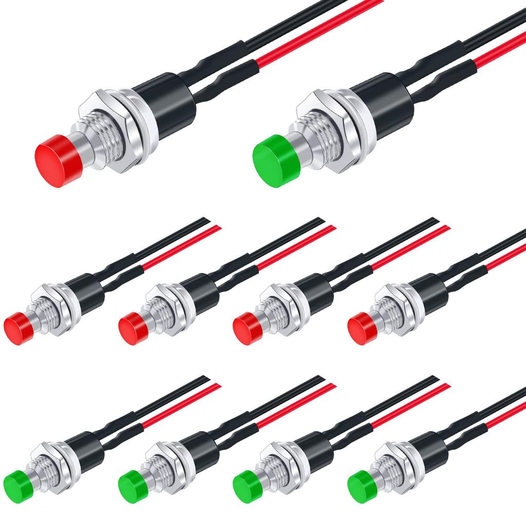 12Pcs 1A 250V AC 2 Pins SPST 6 Colors Normal Open Mini Momentary Push Button Switch with Pre-soldered Wires PBS-110-X6C