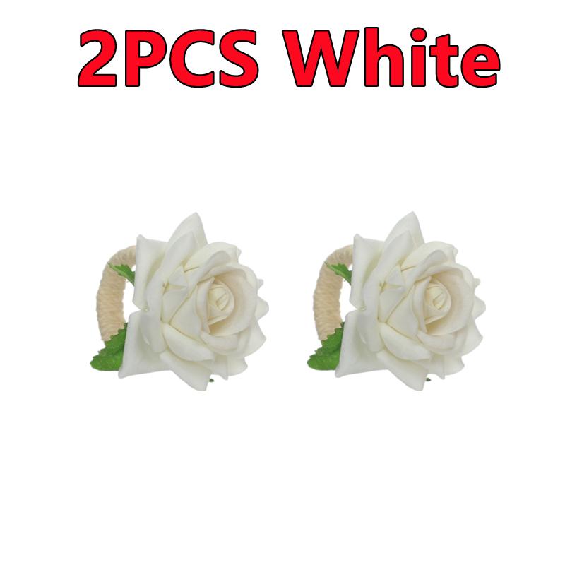 6-2PCS Artificial Flower Napkin Rings Rose Napkin Ring Serviette Buckles Holder Table Decoration Wedding Valentine's Day Party