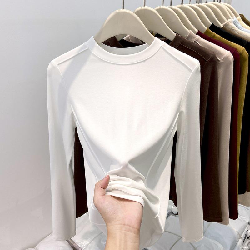 Fleece thickened small stand-up neck bottoming shirt women's spring angora red inner long-sleeved shirt high-end top