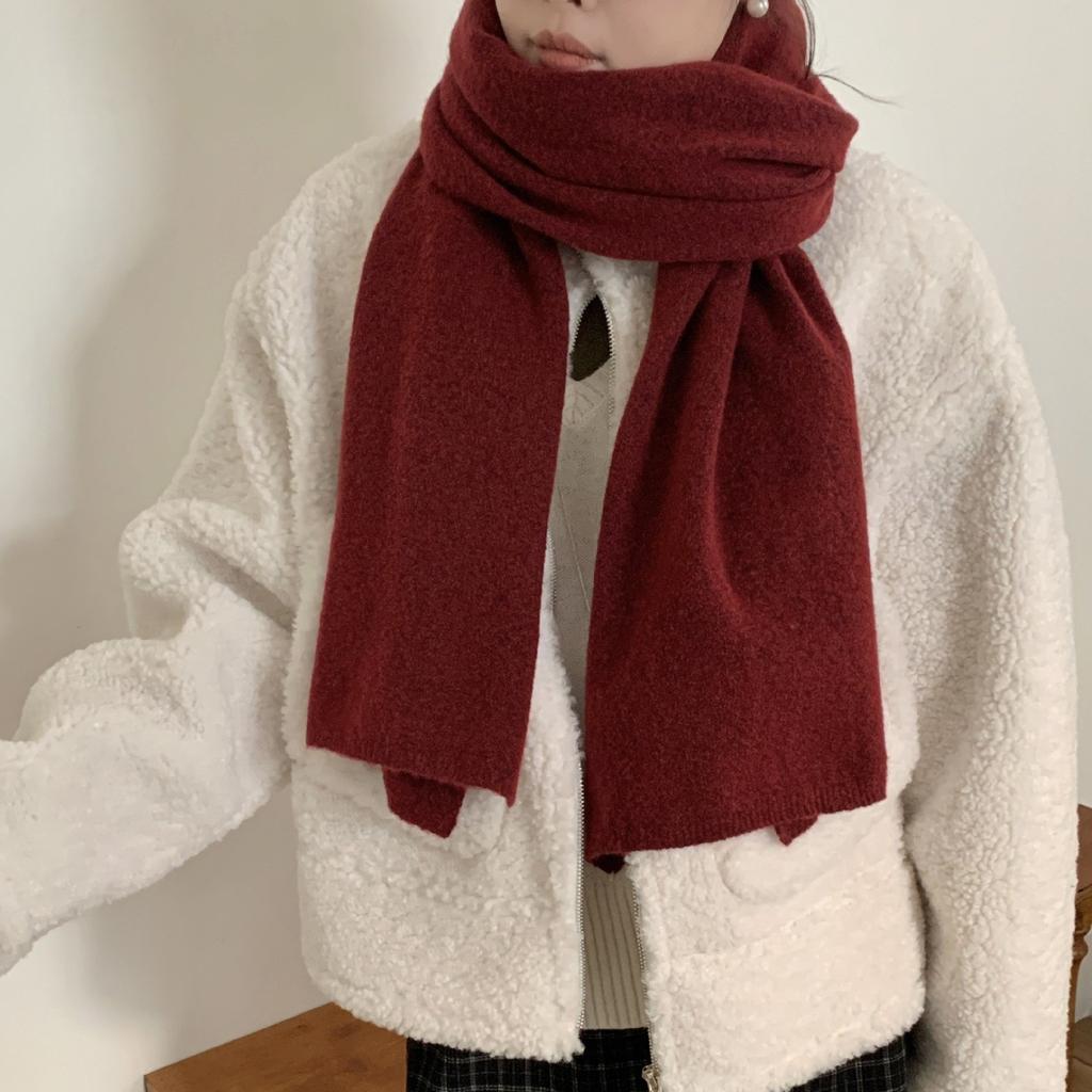 Japanese And Korean Autumn And Winter Solid Color Wool Blended Scarf Warm Simple High-End Versatile Scarf Direct Sales Women