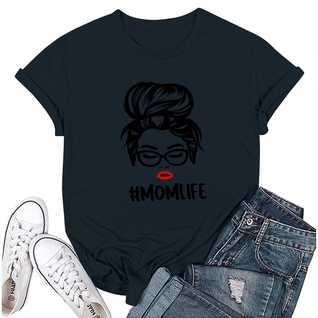 Women Casual Daily Round Neck Printed Short Sleeved T-shirt Letter Top