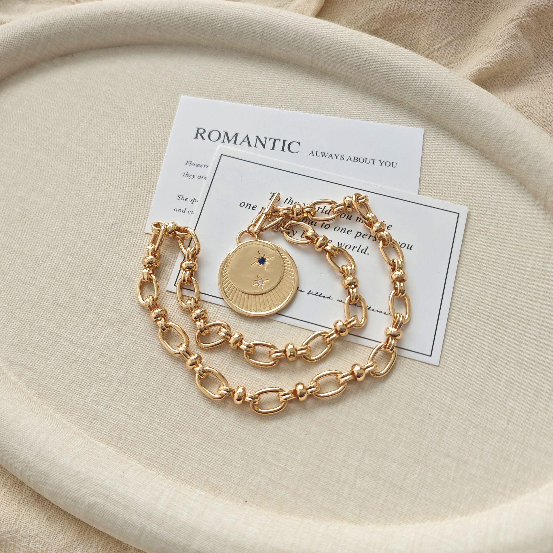 European Gold Star Zircon Pendant Necklace: Elegant OT Clasp  Stylish Collarbone Chain.