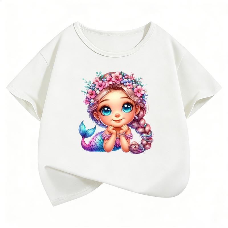 Fashion Fish with Flower Design TShirt Printed T Shirt Girls Summer Clothes Short Sleeve Tops TShirts Cute Girls Clothing