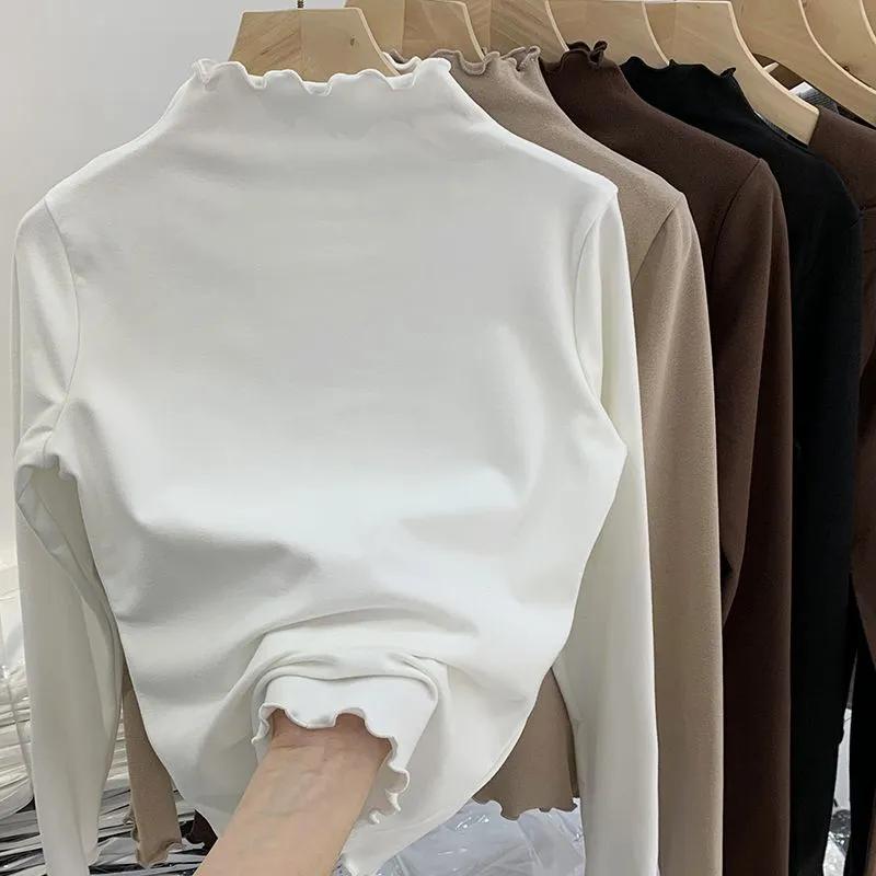 Women's Autumn Winter Fleece Lined Plus Size Tops Long Sleeve Turtleneck Velvet Base T-shirt