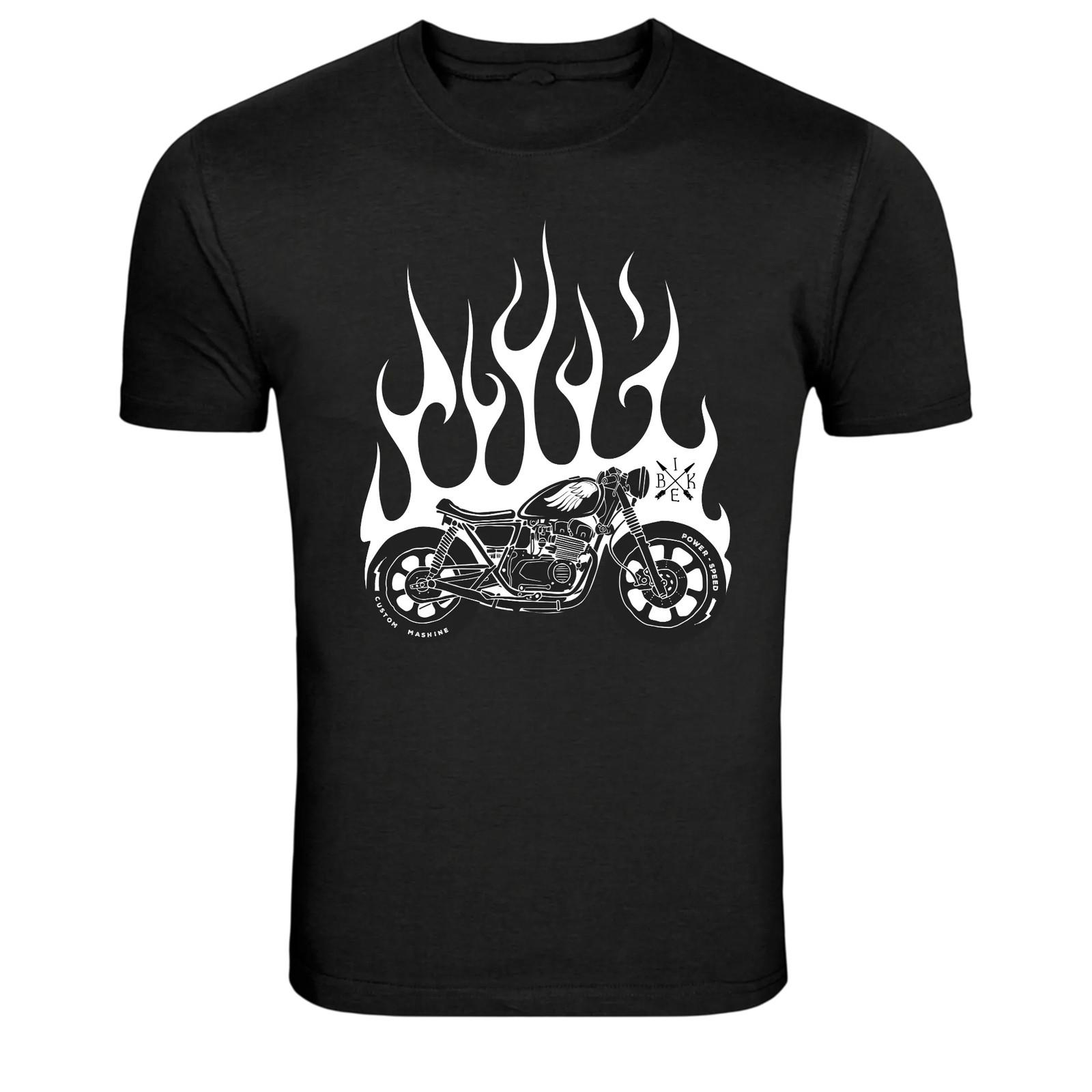 Flaming Custom Motorcycle Biker Graphic T Shirt Cafe Racer Tee XL