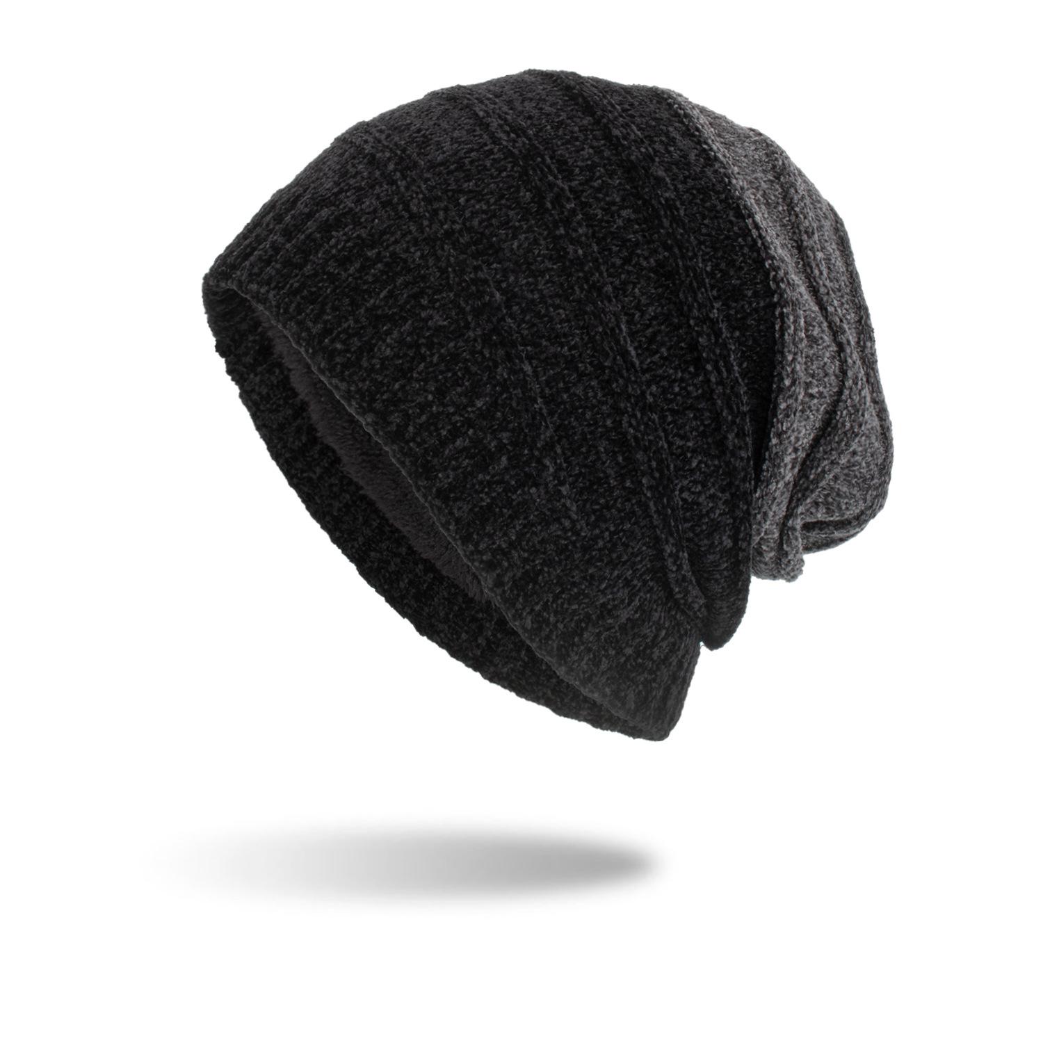 

Осенне-зимняя новинка из синели в двухцветную горизонтальную полоску, длинная шапка-свитер, вязаная шерстяная шапка чёрный