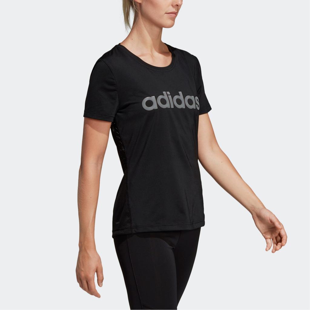 Adidas Womens D2M Lo Tee Mesh Panel Training Short Sleeve T-Shirt Women Tops Black DS8724
