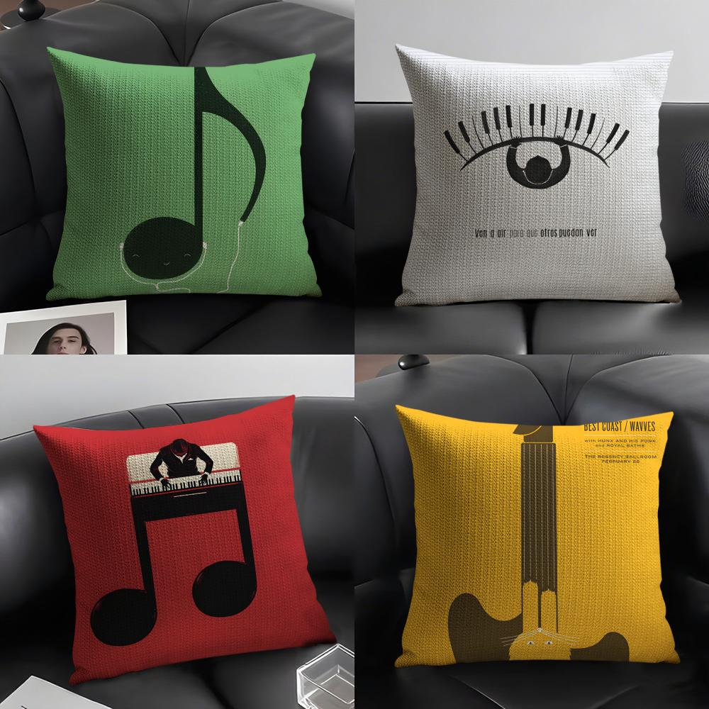 Fashing Quirky Musical Note Patterns Pillow Case Natural Linen Double-Sided Printing Sofa Home Decor Cushion Cover