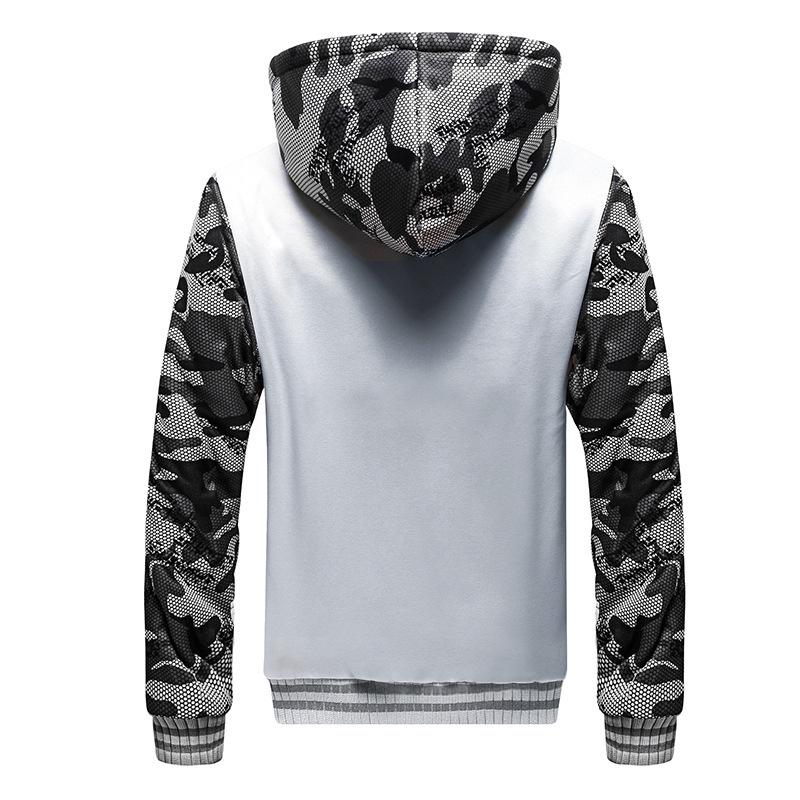 Large Size Camouflage Splicing Cardigan Men's Sweater Hooded Autumn and Winter Clothing Men's Sports Padded and Thickened Men's Jacket