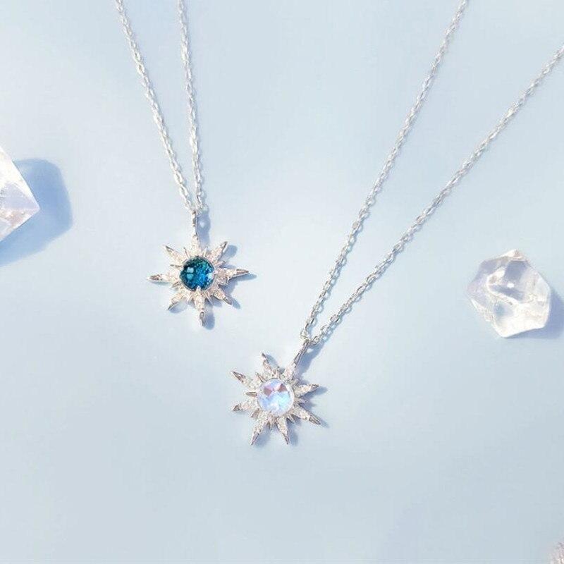 925 Sterling Silber Gliederkette Mondstein Stern Anhänger Halsketten für Frauen Hochzeitsschmuck Geschenk Choker dz070