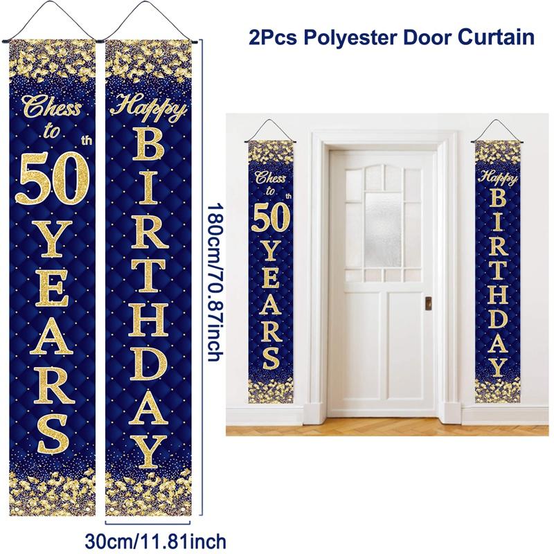 

Синий золотой занавес на дверь, подвесной баннер, с днем рождения, декор для вечеринки по случаю 18-летия, 30-летия, 40-летия, 50-летия, принадлежности для вечеринки по случаю юбилея