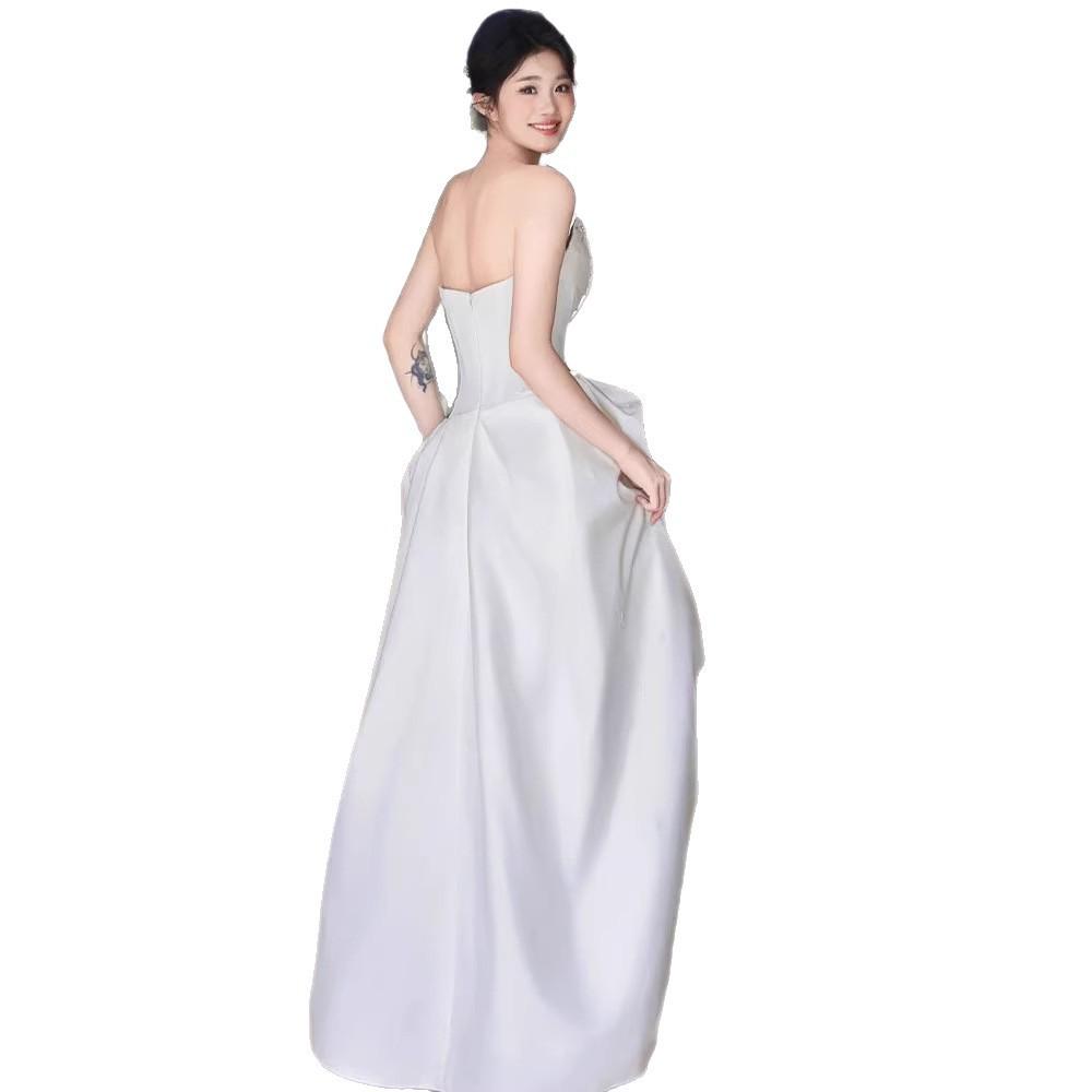 French tube top light wedding dress bride simple niche satin door yarn simple Mori white engagement dress dress