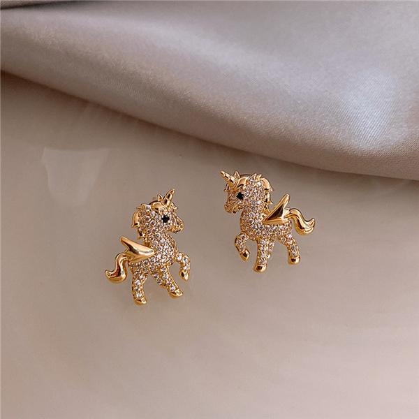 Children's Stud Earrings 'Unicorn' Golden Tone with Inlay…