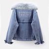 Women's Fleece Denim Jacket Autumn Winter Fur Collar Hooded Denim Jacket Female Loose Warm Short Jacket Coat