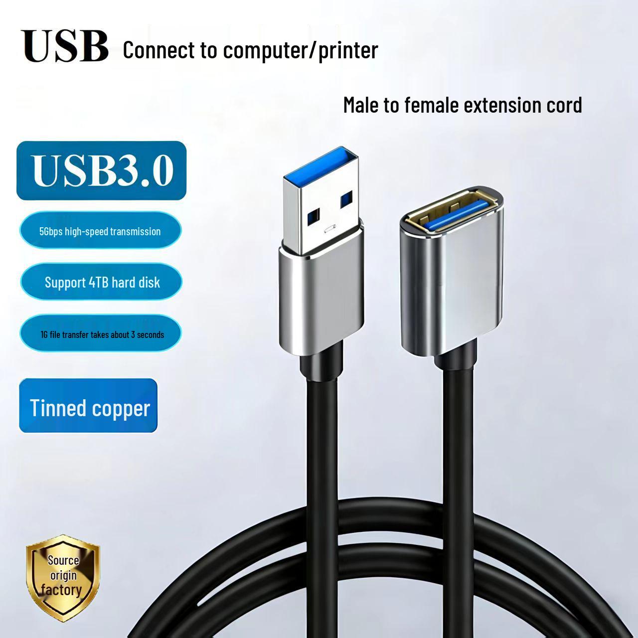 

Gold-Plated USB 3.0 Extension Cable (Male to Female) – High-Speed 5G for U Disk, Hard Drive, Printer, Camera, Radiator. 0.3m