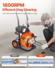 Drain Cleaner Machine 30m x 9.5mm, Auto Feed Sewer Snake Auger on Wheels, Portable Drain Cleaning Machine with 4 Cutters & Air-activated Foot Switch