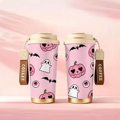 Coffee Mug 532ml Pumpkin Ghost Bat Eye Element Lanyard Insulated Cup Beach Cup Lightweight Cup Leakproof Coffee Cup Hot Cold Cup